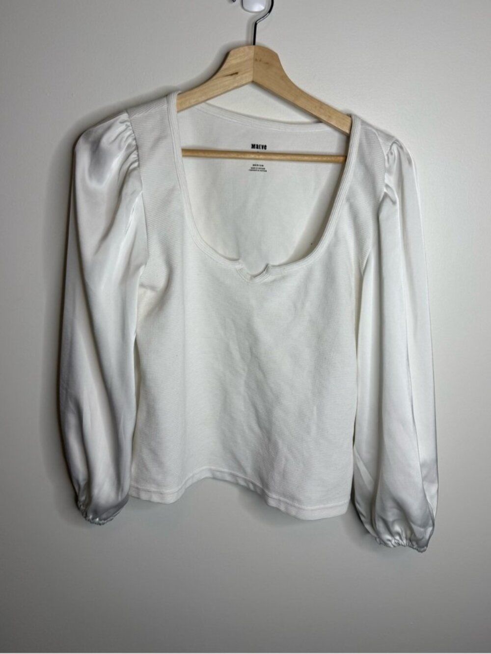 Maeve White Scoop-Neck Puff Sleeve Top Anthropologie size medium